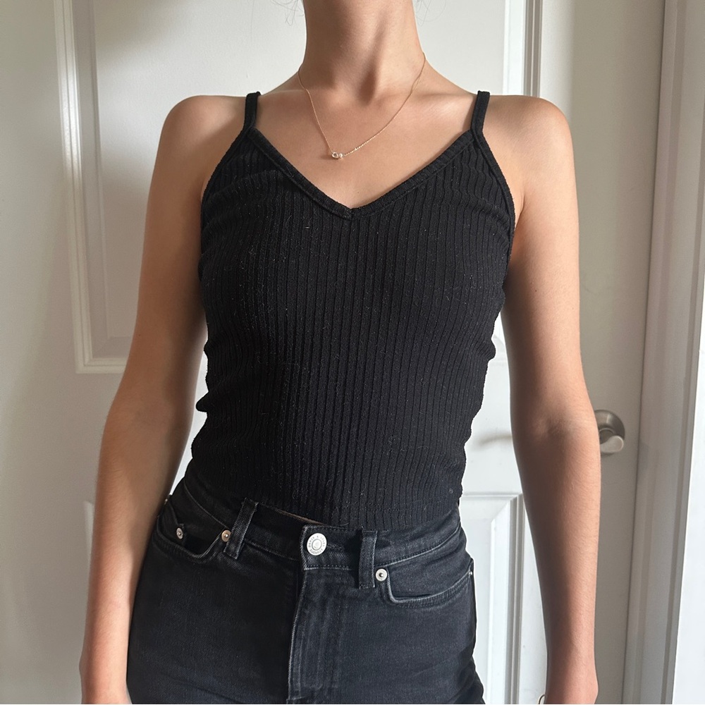 Black Ribbed Sleeveless Tank Top